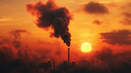A striking visual metaphor for environmental preservation is provided by the abstract background, where the beauty of an orange sunset sky is obscured by black smoke
