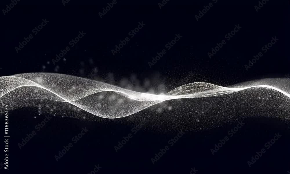 Poster shimmering silver wave: abstract particles in motion on dark background