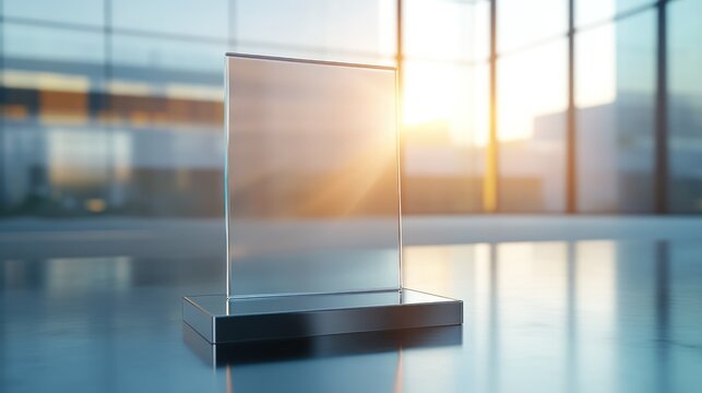 Clear glass sign on metal base.