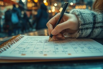 2025 Event Planning Calendar Agenda Timetable Business Woman Writing Notes in Café Cozy Setting