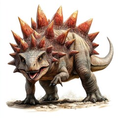 Fototapeta premium A detailed illustration of a spiked dinosaur resembling a Stegosaurus.