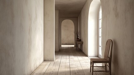 Fototapeta premium Serene Hallway: A Minimalist Interior Design