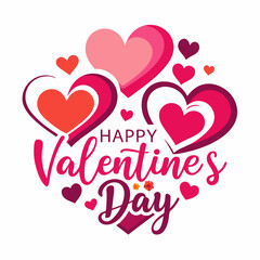 Colorful Hearts and Happy Valentines Day! Text Design line art icon sign silhouette vector illustration on white background