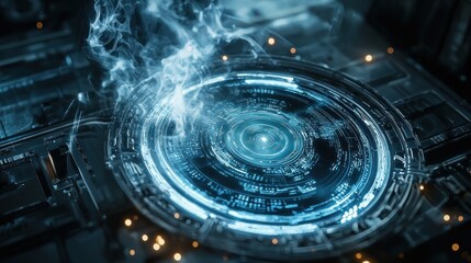 Futuristic Technology Interface: Digital Smoke and Circuitry