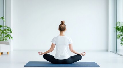 A person meditating in a serene indoor space on a yoga mat.