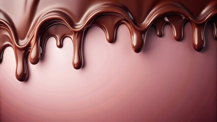 Rich and velvety dark chocolate melting on a soft pink background with subtle texture and slight sheen, food