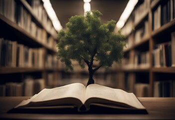 tree big opening text book knowledge education library old planting concept
