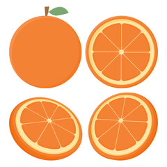 Various Fresh Orange Fruits Vector. Whole and Sliced Orange Fruit Illustration. Natural Orange Fruit Collection.