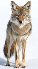 Obraz premium A coyote standing on snow, showcasing its natural beauty and keen expression.
