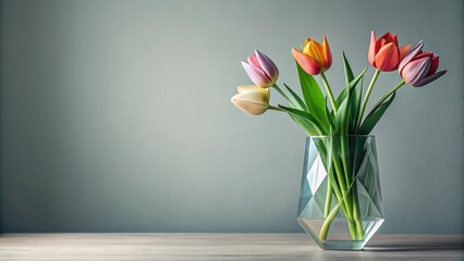 Delicate origami floral tulip flowers arrangement in a modern glass vase on a minimalist background , floral arrangement, floral design