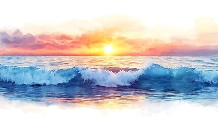 Fototapeta premium Sunset waves crashing on ocean shore coastal landscape tranquil view