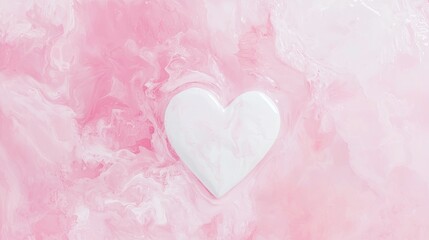 Fototapeta premium Subtle Elegance: Minimal White Heart on Watercolor Pink Background with Bold Color Bleed Edges