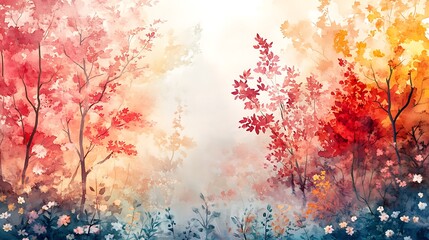 Autumn colors in nature vibrant landscape watercolor art