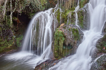 Picturesque scenic medieval village in Burgos. Waterfall in Tobera. Spain