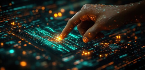 Financial Investment Growth Graph on Touchscreen in Cyberpunk Style with Neon Colors