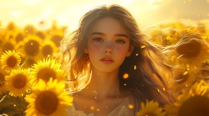 Sunflower field portrait girl in nature photography outdoors