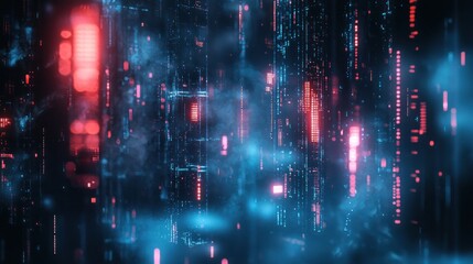 Fototapeta premium Abstract Digital Cyberpunk Cityscape: Neon Lights and Data Streams