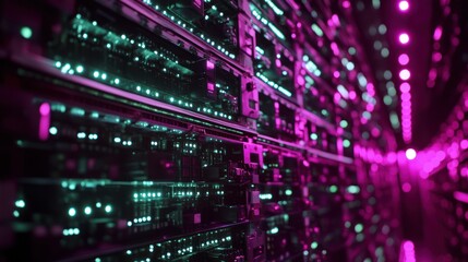 Fototapeta premium Illuminated server racks in data center.