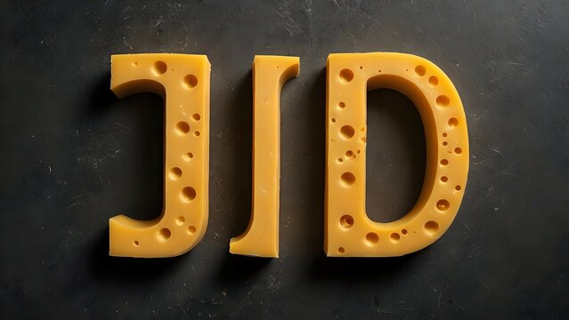 JID letters formed from Swiss cheese on a dark background; creative food photography.