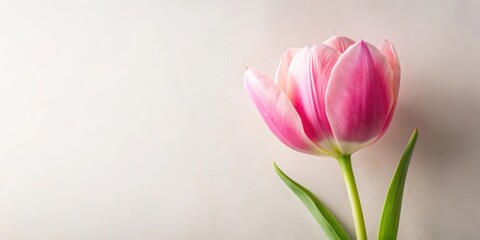 A delicate tulip blooms in a soft pink hue against a creamy white paper background, its petals unfolding like tiny wings, blooming flowers, spring blossoms