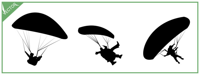 Skydiving, parachute, paragliding silhouette set.