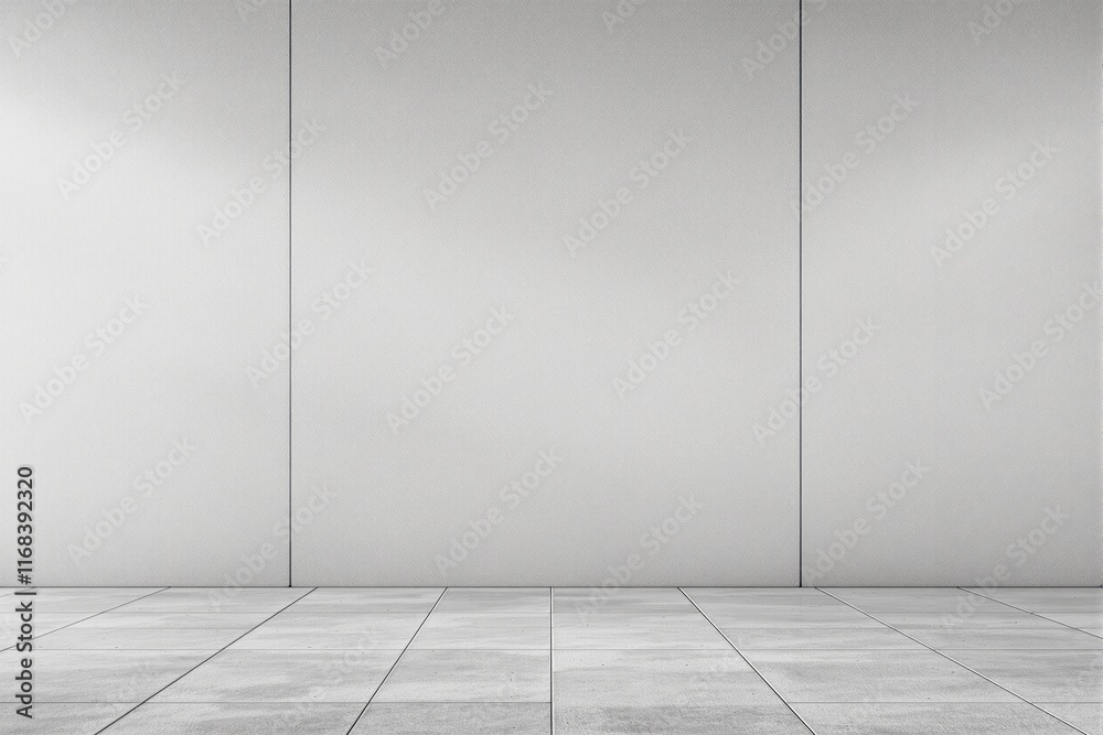 Poster minimalistic grey wall and tiled floor background for presentation or design layout mockup.