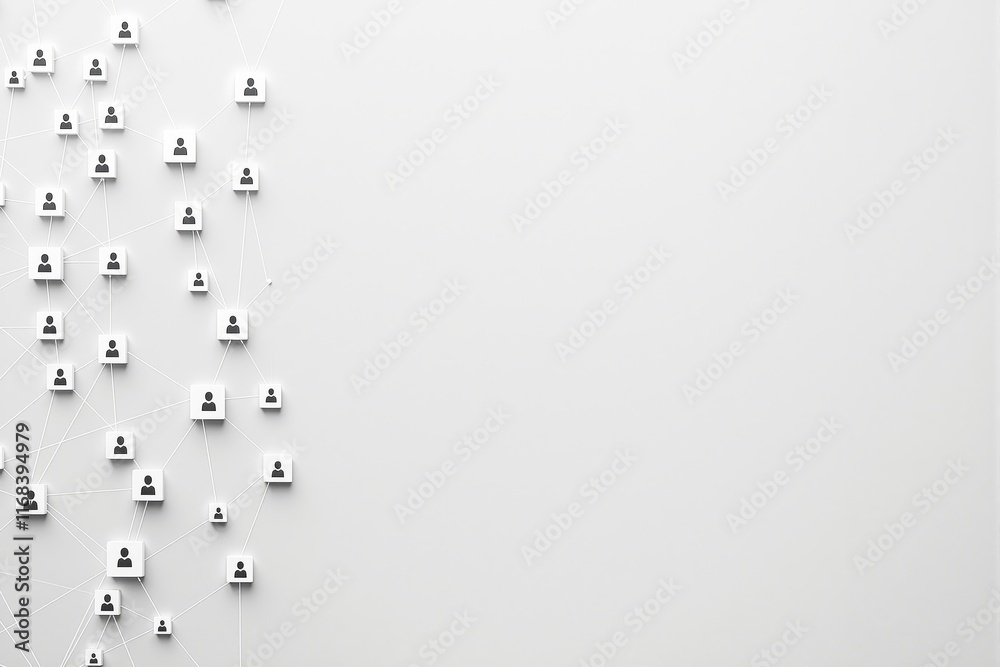Aufkleber Abstract network of interconnected user icons on white background.