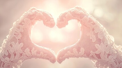 Vintage Charm: Delicate Lace Gloves in Heart Shape with Cinematic Lighting for Valentine's Artwork