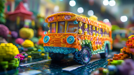 Obraz premium Colorful Paper Roll Bus Illustration