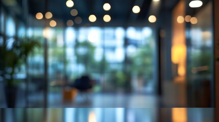 Modern blurred office interior with glass walls, open workspace, and ergonomic furniture, reflecting a professional business environment.


