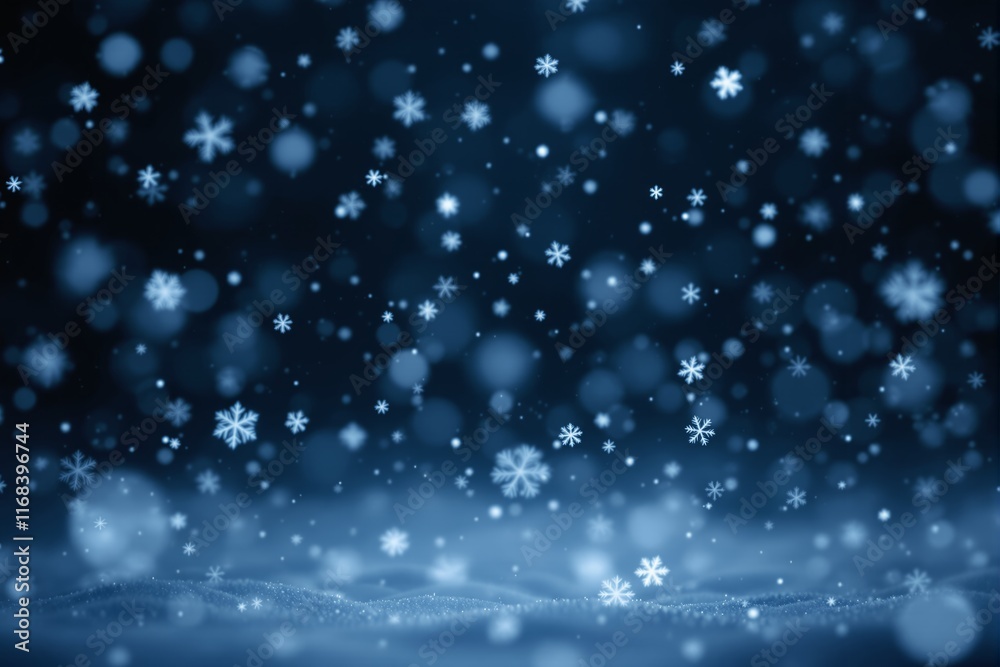 Poster Abstract snowfall pattern on dark blue background for winter-themed designs.