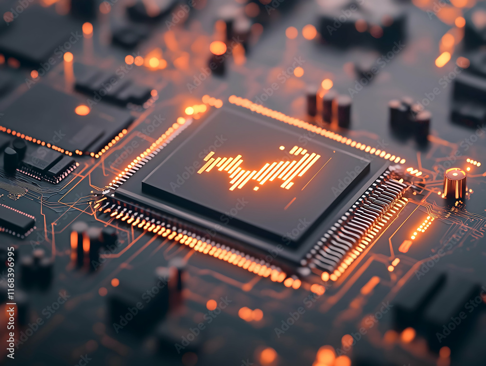 Aufkleber a close-up view of a modern microprocessor on a circuit board, featuring glowing components and intr