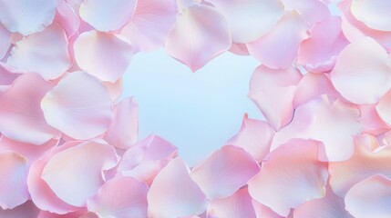 Obraz premium Ethereal Romance - Abstract Pink Rose Petals Heart Swirl on Gradient Background, Cinematic Valentine's Day Artwork Concept