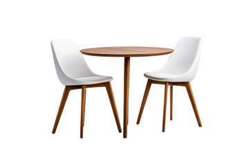 Fototapeta premium Modern Wooden Dining Table with White Leather Chairs Isolated on PNG