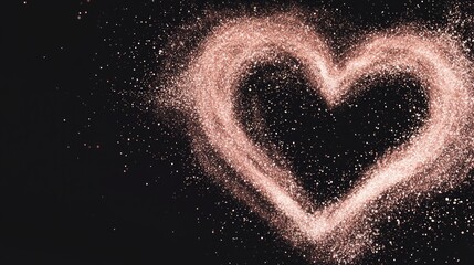 Enchanting Rose Gold Swirling Glitter Heart on Black Background with Cinematic Sparkles - Ultra-Detailed Valentine Artwork Concept