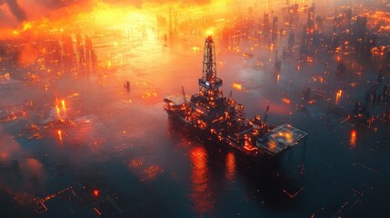 Oil Drilling Exploration with AI for Data Collection and Cost Reduction in a Cyberpunk Landscape