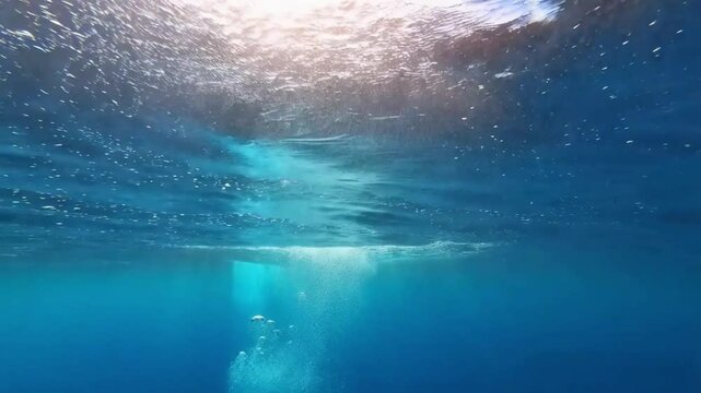 mesmerizing aquatic blue underwater ocean waves showcasing sun rays in stunning 4k quality