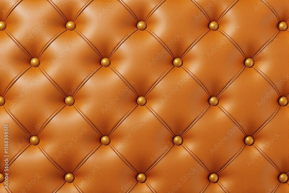 Poster luxurious brown leather upholstery texture with button-tufted pattern and shiny golden accents on a 