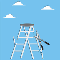 Vandalism, obstacles in the way, setbacks, accidents or risks, ladders cut with scissors