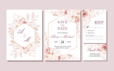 wedding invitation card design with pink flowers