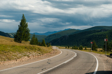 Winding mountain road in the Altai Mountains, Chuisky tract, Altai Republic, Russia
