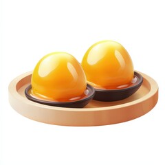 Fototapeta premium a tray of Khanom Thong Yip, Thai egg yolk dessert, semi-realistic painting style, rich golden colors, isolated on white background