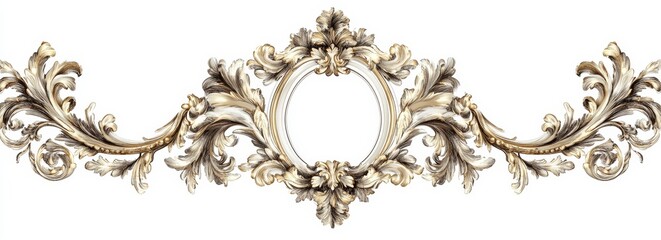 Ornate gold and white Baroque frame with swirling acanthus leaves and central oval.
