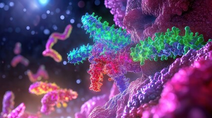 Obraz premium A glowing digital representation of RNA strands, showing transcription processes