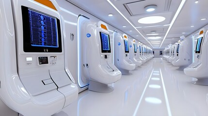Futuristic Space Station Interior with Sleek Sleeping Pods and Technology