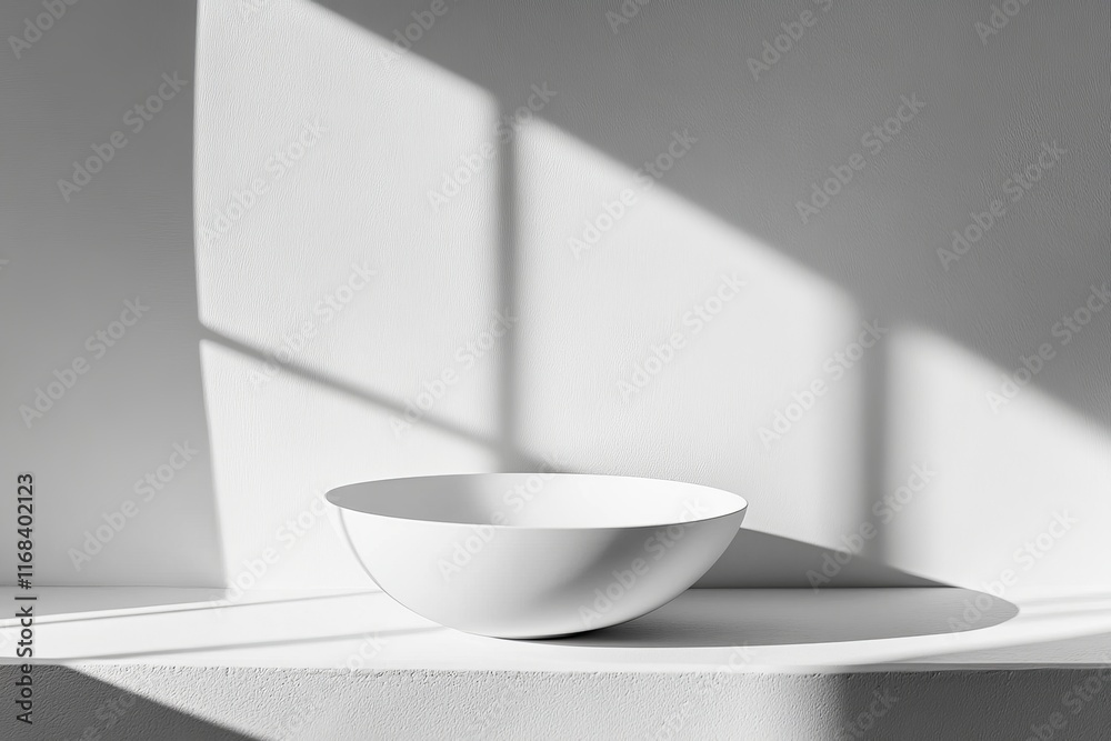 Poster white bowl on white surface with window light.