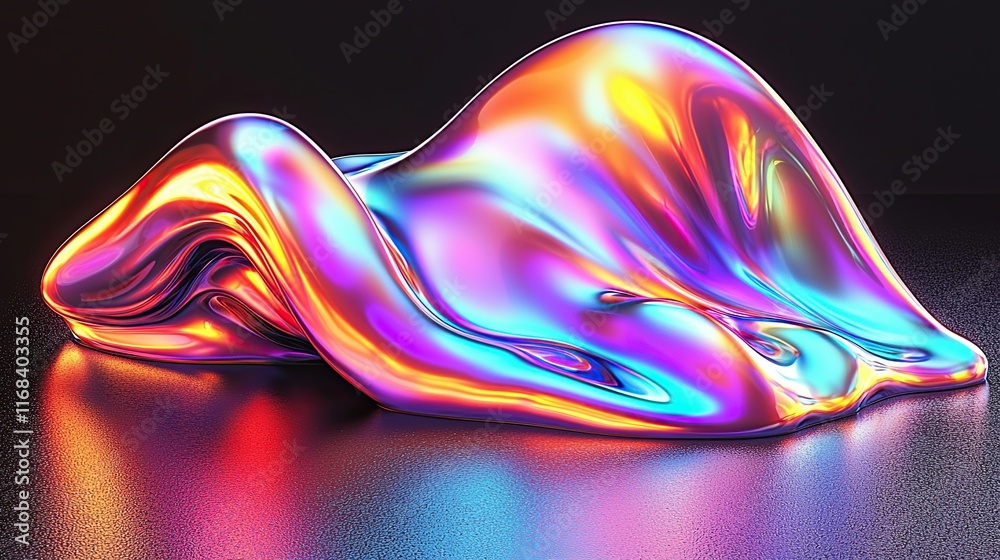 Poster a vibrant and reflective abstract form with colorful fluid shapes creating a dynamic visual effect