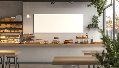 White blank billboard on bakery store for advertising