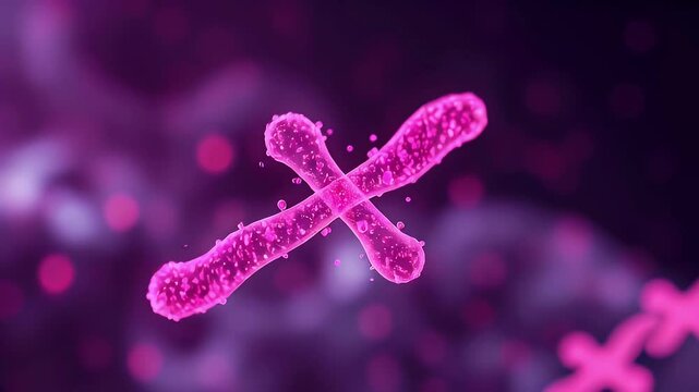 Pink Chromosome Cell Microscopic View, Genetics Research Background.