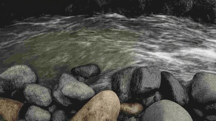 Fototapeta premium Tranquil River with Smooth Stones